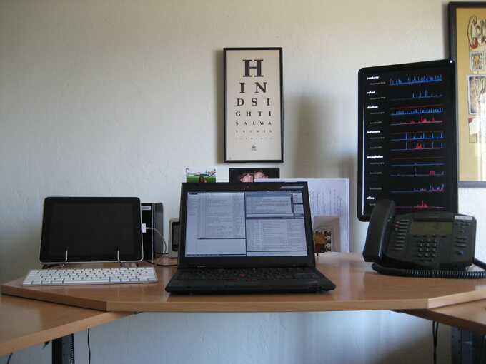 desk with thinpad x301, ipad, phone