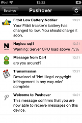 screenshot of pushover iOS application