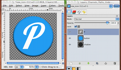 screenshot of gimp image editor editing pushover logo icon