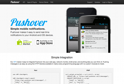 screenshot of pushover website homepage