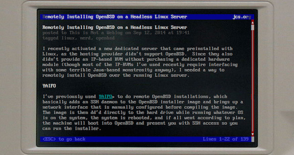 screenshot of terminal version of reading an article from my website