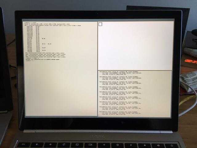 chromebook pixel running openbsd showing three terminal windows