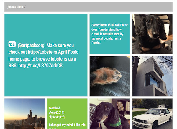 screenshot of my website showing colored squares of various content